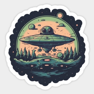 Cute UFO Spaceship Sticker